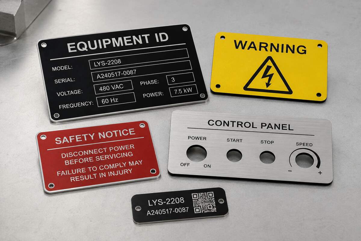 Onde a gravação de folhas plásticas é usada na identificação industrial?