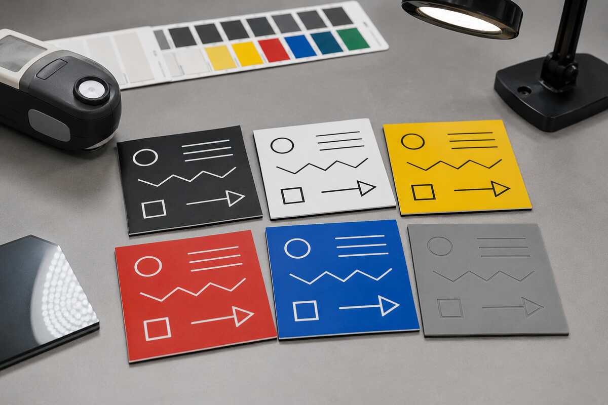 Como escolher o contraste de cores para placas gravadas em duas cores